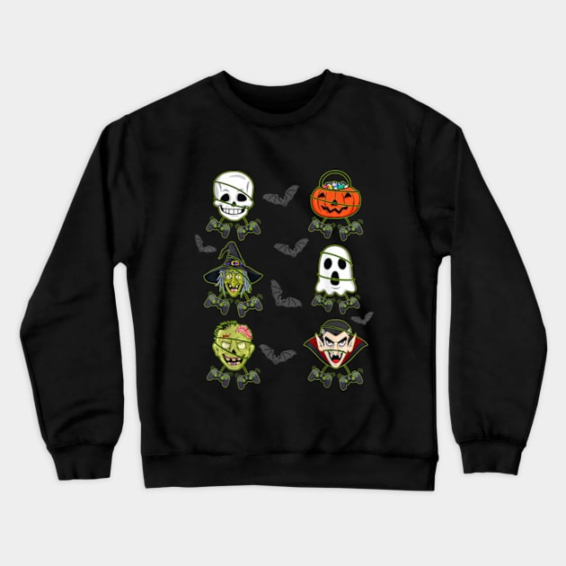 Halloween Skeleton Gaming Witch Vampire Zombie Crewneck Sweatshirt by lunacreat